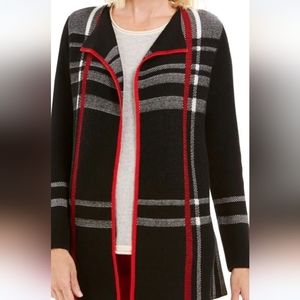Charter Club Sweater Womens Sz 2X Black Red White Plaid Cardigan Open Front